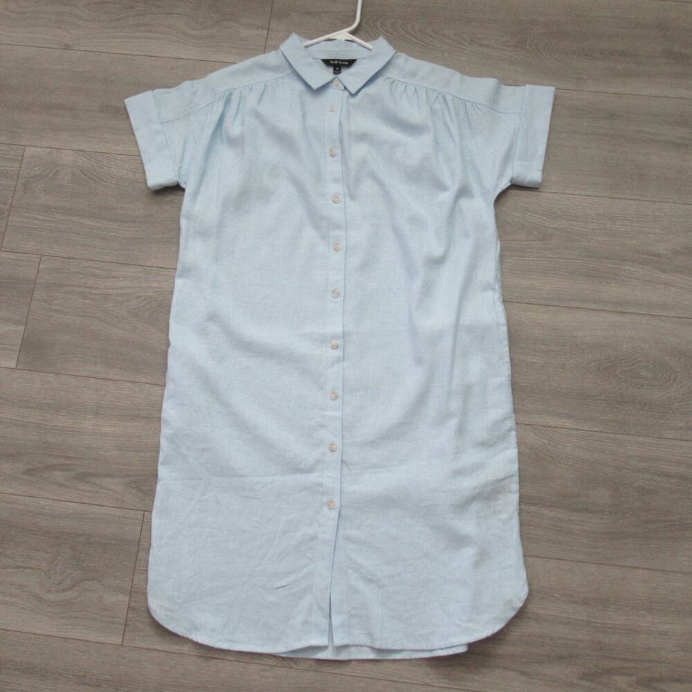Well Worn Linen Blend Shirt Dress M Short Sleeve Cuff Button Front Pockets NWOT